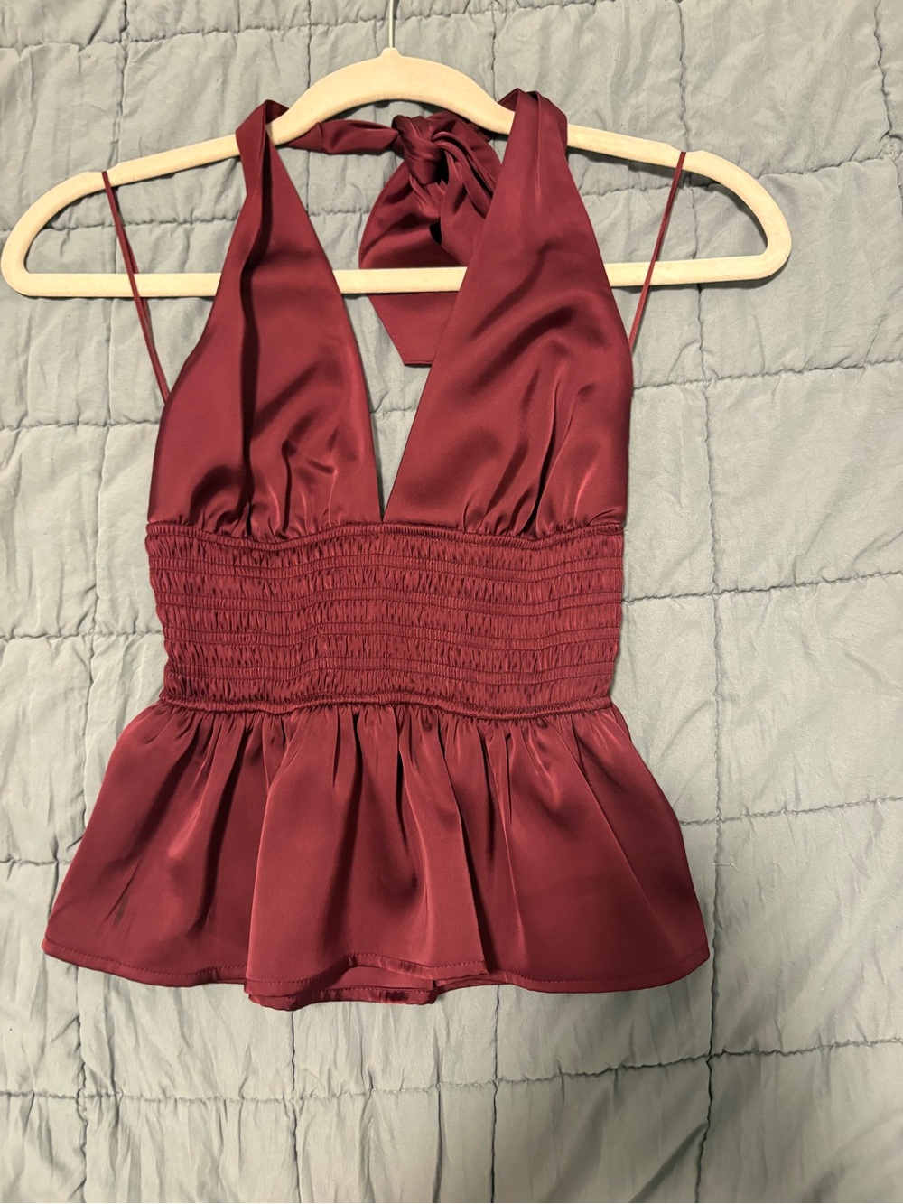 Dynamite Women's Satin Halter Peplum Top (burgundy)